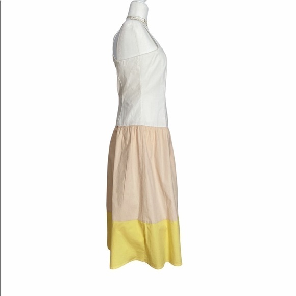 Cremieux Anna Tiered Color Block Drop Waist Sundress Yellow White NWOT - Picture 3 of 11